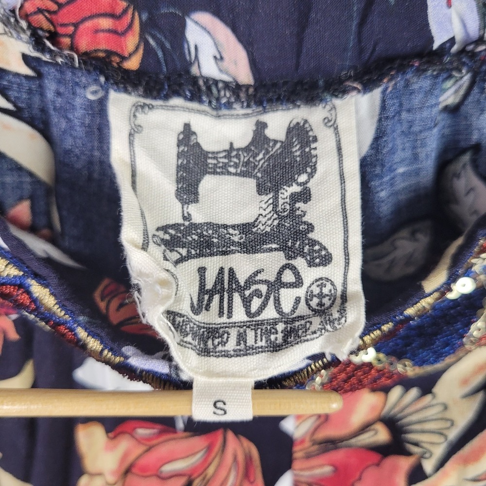 Jaase Floral Wide Leg Palazzo Pants Navy Orange Boho Sequin Waist Small Festival - Picture 5 of 9